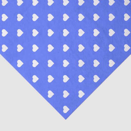 Schattigee witte harten op blauwe achtergrond tissuepapier (Detail)