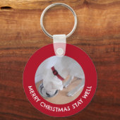 Schattigee Witte Hond Foto Gezond Vrolijk Kerstroo Sleutelhanger (Voorkant)