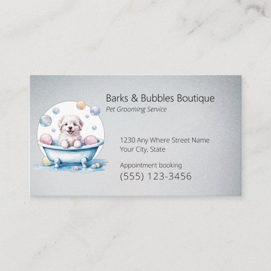 Schattigee witte hond in bad Huisdier verzorging p Visitekaartje (Voorkant)