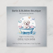 Schattigee witte hond in bad pet grooming professi vierkante visitekaartje (Voorkant)