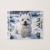 Schattigee Witte Hond Westie Winter Snow Custom Na Legpuzzel (Horizontaal)