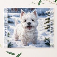 Schattigee Witte Hond Westie Winter Snow Custom Na