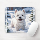 Schattigee Witte Hond Westie Winter Snow Custom Na Muismat (Met muis)