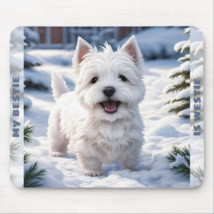 Schattigee Witte Hond Westie Winter Snow Custom Na Muismat