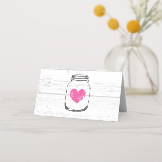 Schattigee witte houten textuur gevouwen trouwplaa plaatskaartje (Achterkant)