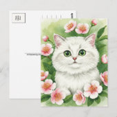 Schattigee Witte Kat Bloem Krans Waterverf Briefka Briefkaart (Voorkant / Achterkant)
