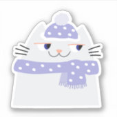 Schattigee witte kat Cartoon met winterse Pet en s Sticker (Voorkant)