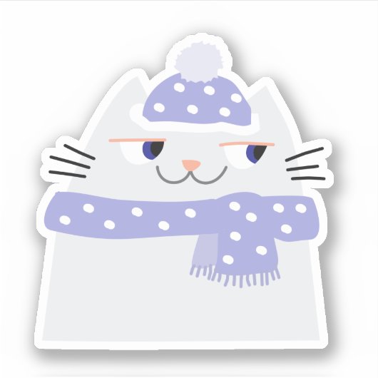 Schattigee witte kat Cartoon met winterse Pet en s Sticker (Voorkant)