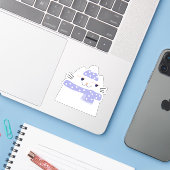 Schattigee witte kat Cartoon met winterse Pet en s Sticker (Laptop met iPhone)