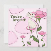 Schattigee witte kat en roze bloemen verjaardag kaart (Voorkant)