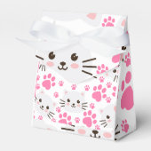 Schattigee witte kat en roze poot bedankdoosjes (Voorkant Zijde)