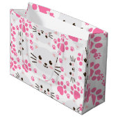 Schattigee witte kat en roze poot groot cadeauzakje (Voorkant Gekanteld)