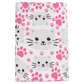 Schattigee witte kat en roze poot medium cadeauzakje (Voorkant)