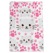 Schattigee witte kat en roze poot medium cadeauzakje (Achterkant)