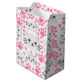 Schattigee witte kat en roze poot medium cadeauzakje (Achterkant Gekanteld)