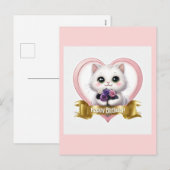 Schattigee Witte Kat Gelukkige Verjaardag Feestdagenkaart (Voorkant / Achterkant)