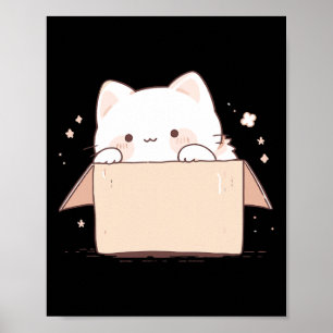 Schattigee witte kat in een doos japanse kawaii Ca Poster