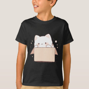 Schattigee witte kat in een doos japanse kawaii Ca T-shirt