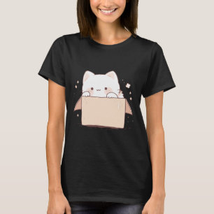 Schattigee witte kat in een doos japanse kawaii Ca T-shirt