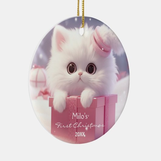 Schattigee witte kat in een doos Kerstmis Geperson Keramisch Ornament (Rechts)