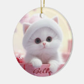 Schattigee witte kat in een doos Kerstmis Geperson Keramisch Ornament (Links)