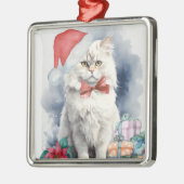 Schattigee witte kat in kerstmuts cadeaus kerst metalen ornament (Links)