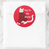 Schattigee witte kat in kersttrui rood ronde sticker (Tas)