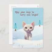 Schattigee Witte Kat in Sneeuwkerst Briefkaart (Voorkant / Achterkant)
