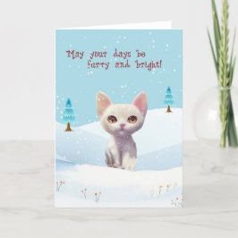 Schattigee Witte Kat in Sneeuwkerst Kaart
