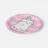 Schattigee witte kat kat meisjes verjaardagsfeesta papieren bordje (Gekanteld)