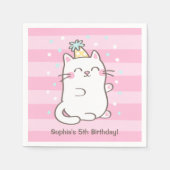 Schattigee witte kat kat meisjes verjaardagsfeestj servetten (Voorkant)