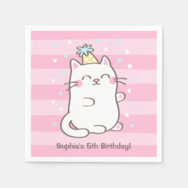 Schattigee witte kat kat meisjes verjaardagsfeestj servetten