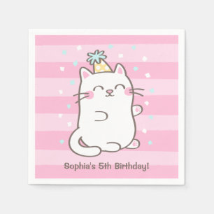 Schattigee witte kat kat meisjes verjaardagsfeestj servetten