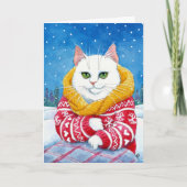 Schattigee Witte Kat Kerst- of winterkaart Feestdagen Kaart (Voorkant)