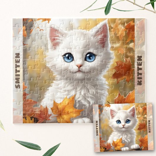 Schattigee Witte Kat Kitten Herfst Herfst Aangepas Legpuzzel