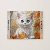 Schattigee Witte Kat Kitten Herfst Herfst Aangepas Legpuzzel (Horizontaal)
