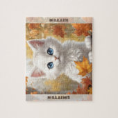 Schattigee Witte Kat Kitten Herfst Herfst Aangepas Legpuzzel (Verticaal)