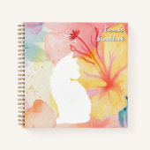 Schattigee witte kat, Leuk Dier, Waterverf Flower, Notitieboek (Voorkant)