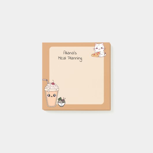 Schattigee Witte Kat Memo Maaltijd Planning kawaii Post-it® Notes (Voorkant)