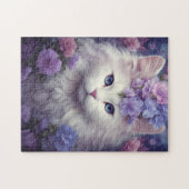 Schattigee Witte Kat met Bloemen, Fantasy Art Legpuzzel (Horizontaal)
