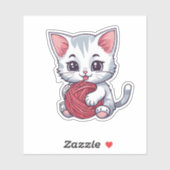 Schattigee witte kat met garen waterdicht sticker (Vel)