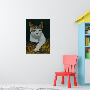Schattigee witte kat Mooie groene ogen Rode neus Poster