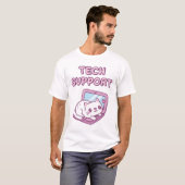 Schattigee witte kat rust op laptop technische ond t-shirt (Voorkant volledig)