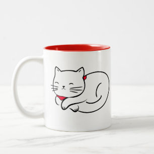 Schattigee witte kat slapen tweekleurige koffiemok