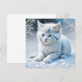 Schattigee witte kat spelen in de sneeuw (Voorkant / Achterkant)