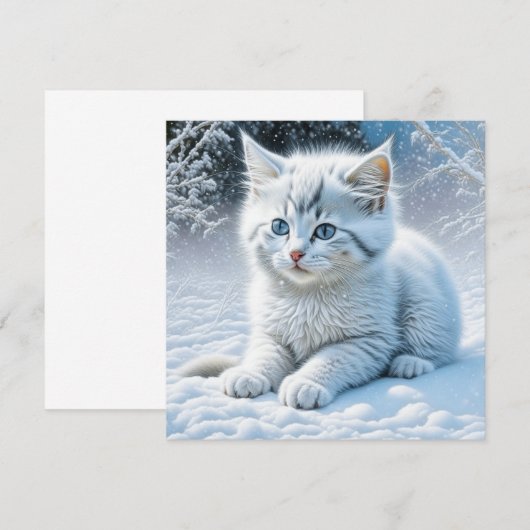Schattigee witte kat spelen in de sneeuw (Voorkant / Achterkant)