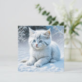Schattigee witte kat spelen in de sneeuw (Staand voorkant)