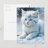 Schattigee witte kat spelen in de sneeuw briefkaart (Voorkant / Achterkant)
