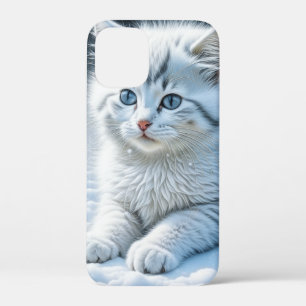 Schattigee witte kat spelen in de sneeuw Case-Mate iPhone case