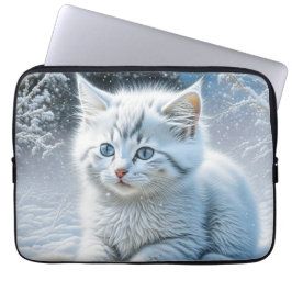 Schattigee witte kat spelen in de sneeuw laptop sleeve